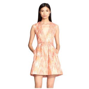 Alice + Olivia Pacey Orange Metallic Deep V-Neck Lantern Sunset Dress Size 10